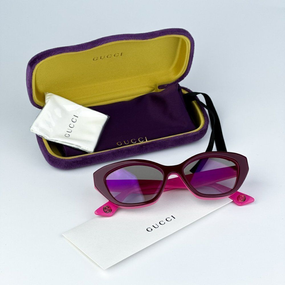 SALE! NEW Gucci GG1638S 003 Burgundy Fuchsia Mirrored Women Cat Eye Sunglasses - Picture 8 of 9